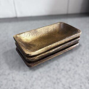 Lot 3 Small Wood Dishes Rectangular Trinket Decor Accent Farmhouse Rustic Trays